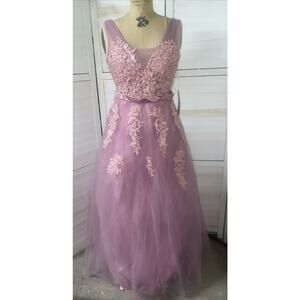 New W/ Tags Babyonline Dress Maxi Long Lilac Sequins V Back Prom Wedding Medium